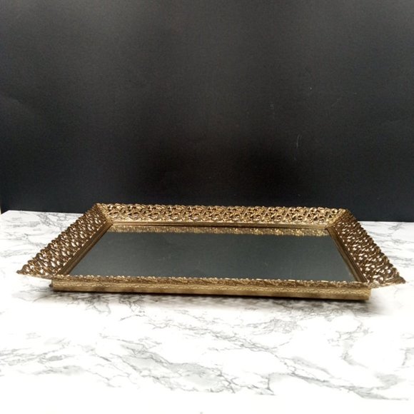 Hollywood Regency Filigree Ormolu Vanity Tray Mid Century - Picture 2 of 6
